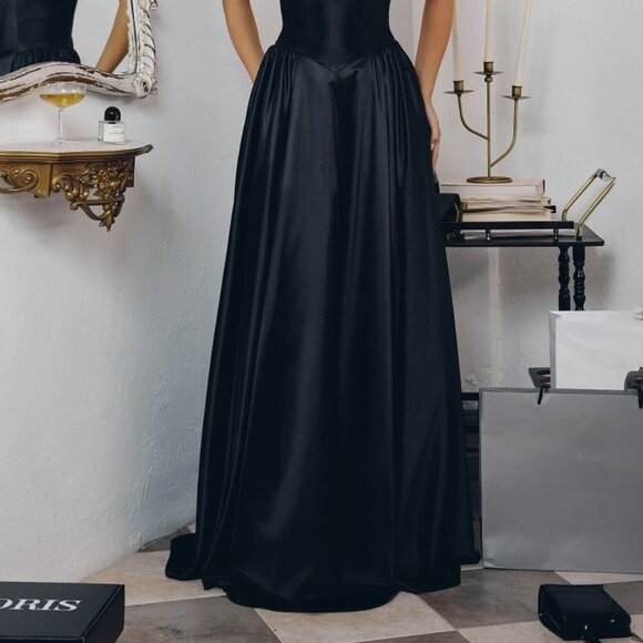 New Black Off The Shoulder A-Line Bridesmaid Dress w/ Basque Waistline CD T821 - Picture 10 of 10